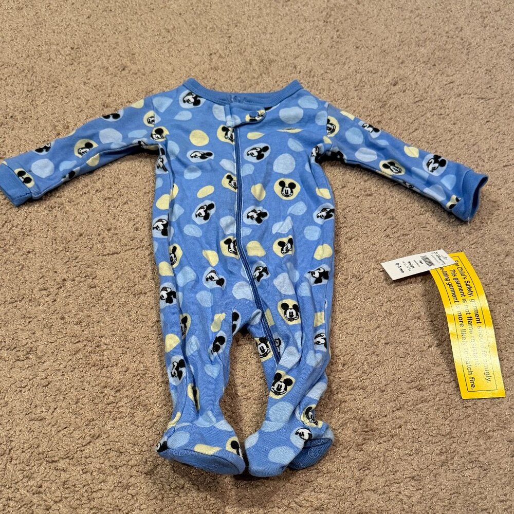 DISNEYSTORE LIGHT BLUE MICKEY MOUSE COTTON PAJAMA JUMPSUIT BOYS 0-3 MONTHS NWT